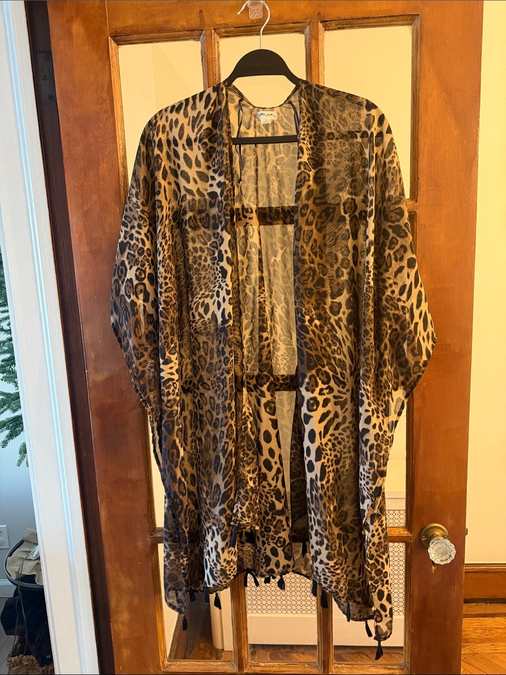 Ultra Pink Leopard Print Sheer Kimono in Taupe and Black Size 1x